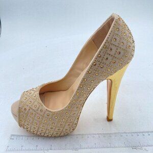 FSJ Womens Round Toe Stiletto Pumps High Heels Rhinestone Open Toe Satin Sandals